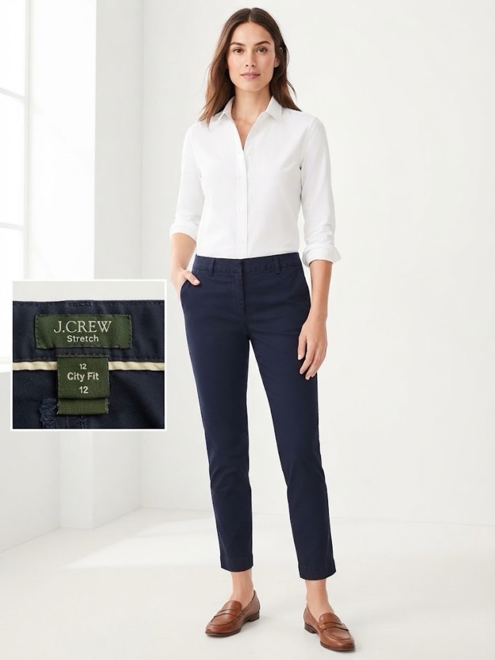 J.Crew City Fit Stretch Navy Blue Trousers Size 12